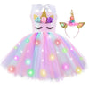 Zerostage Led Light Up Unicorn Girls' Costumes Birthday Halloween Christmas Party Decorations Kids Outfits Sequin Flower Princes