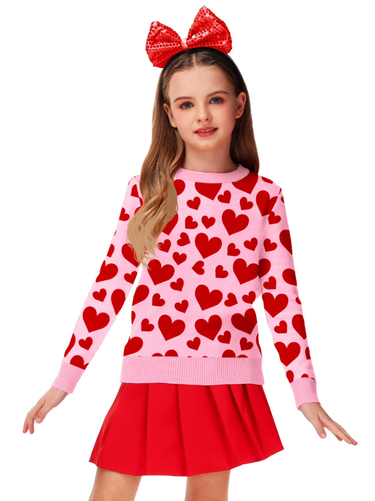 Red Heart Sweater Tops For Girls Valentine Day Love Sweatshirts Unisex Kids Long Sleeve Outfit Pink 5-6 Years