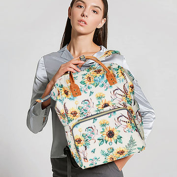 Floral Diaper Bag Backpack, Waterproof Baby Care Bag, Women Travel Baby Nappy Changing Bag (White)
