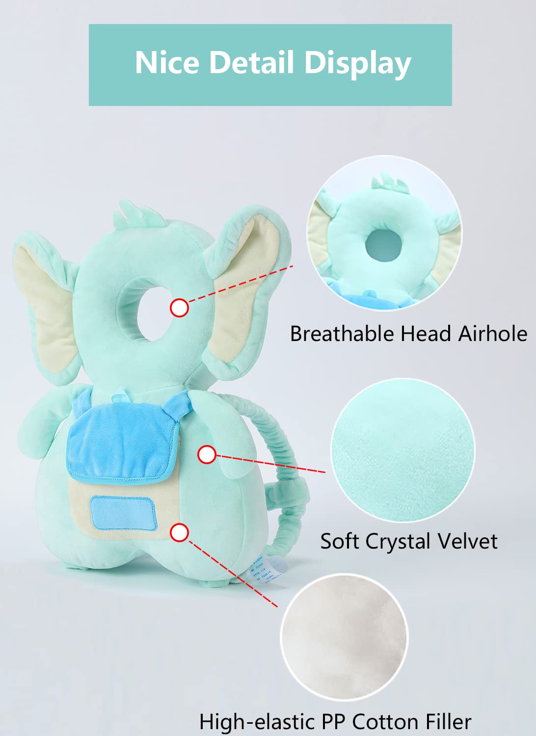 Head Safety Protector Pad For Baby Toddler Walker,Infant Talking Head Protection Backpack Cushion (Z Light Blue Elephant Sets)