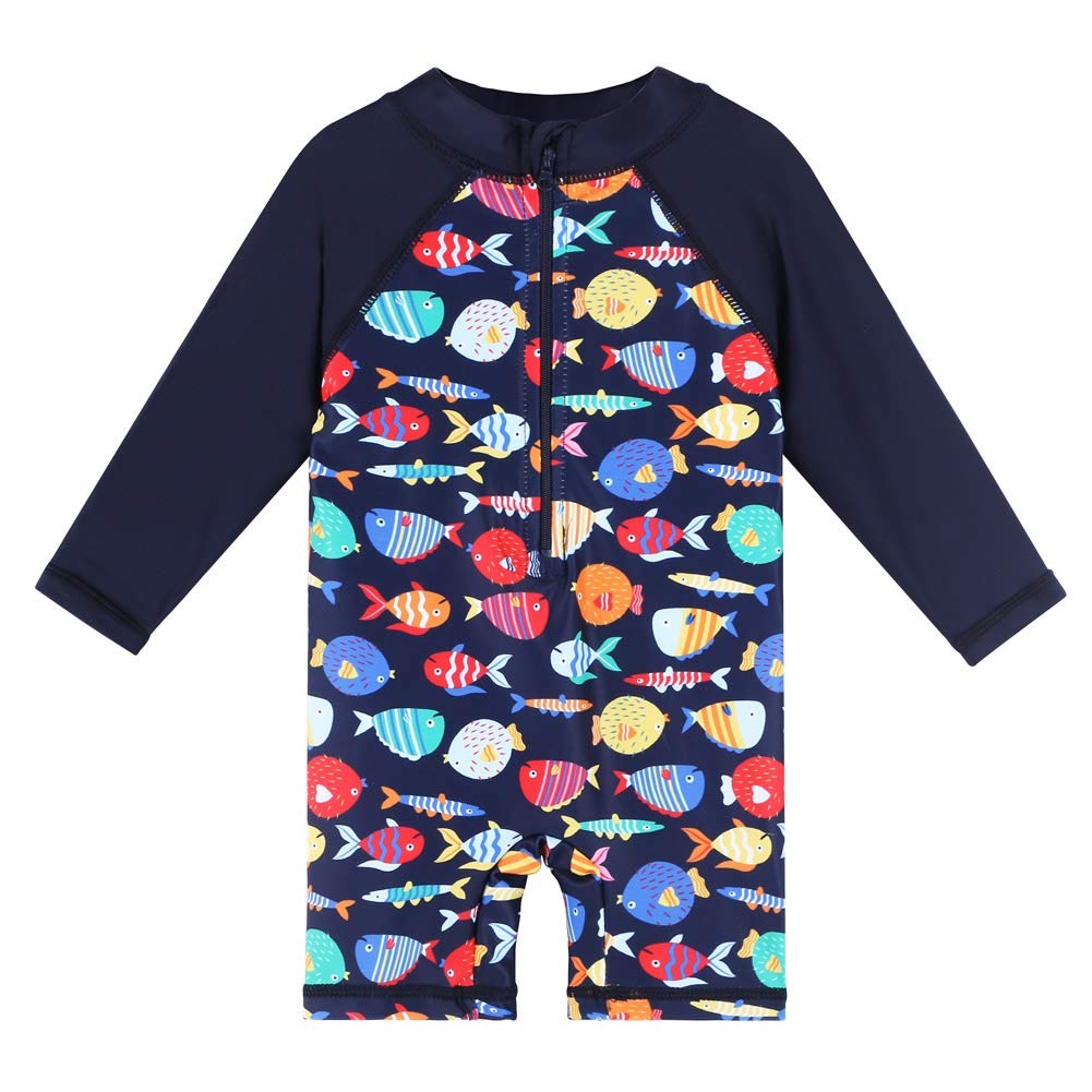 Huaaniue Baby/Toddler Boy Swimsuit Rashguard Swimwear Long Sleeve One-Piece Fish 5-6 T