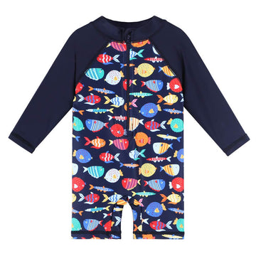 Huaaniue Baby/Toddler Boy Swimsuit Rashguard Swimwear Long Sleeve One-Piece Fish 6-12 Months