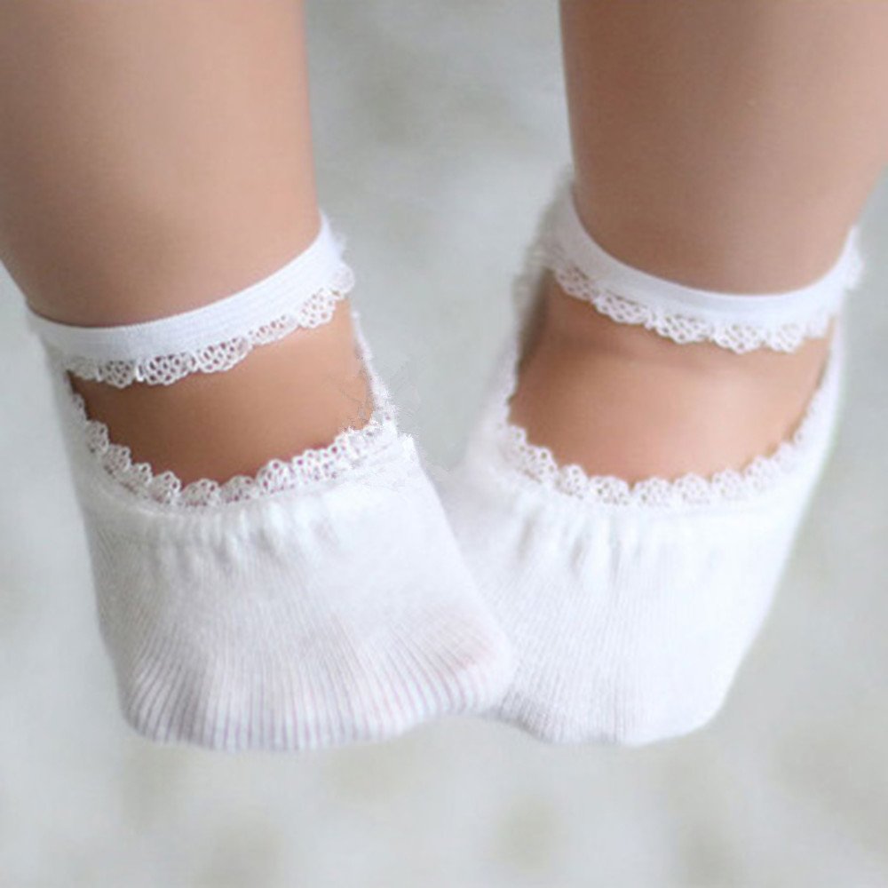 Behele Baby Girl Socks With Grips Lace Non-Skid Toddler Socks Newborn Infants Anti Slip Skid Princess Mary Jane Dress Socks 0-3T