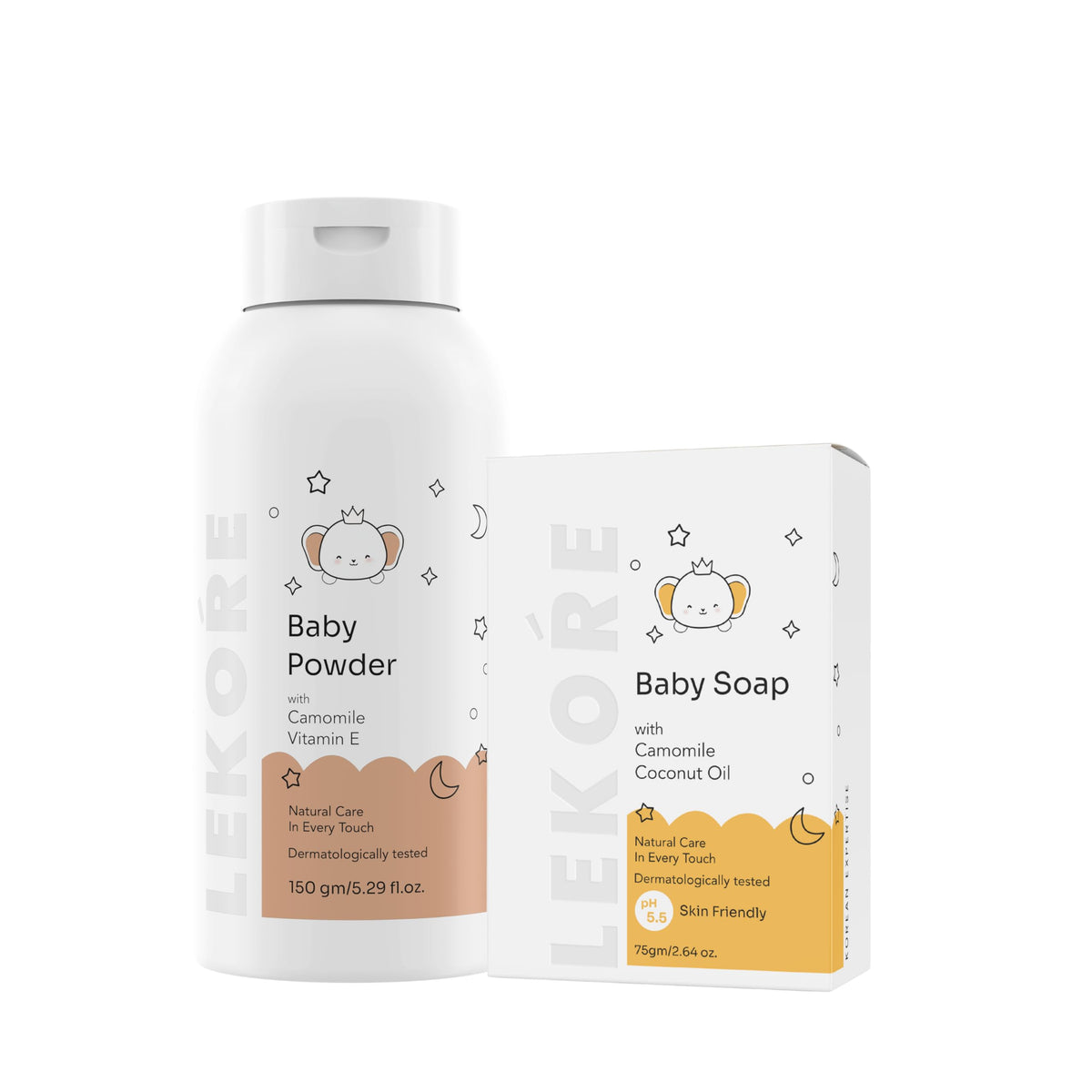 Lekore Baby Soap 75Gm & Baby Powder 150Gm | Gentle Skin Care Combo | With Chamomile, Aloe Vera, Shea Butter, Oatmeal & Zinc Oxid