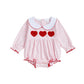 Seyurigaoka Valentine Baby Girl Outfit Heart Embroidery Long Sleeve Striped Romper Newborn Valentines day Bodysuit 0-18M (Red He