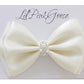 0-12 Newborn Baby Baptism Pearl Headband With Bow In White Christening Headband With Satin Bow, Pearl Rhinestone Band (Cream(3-6