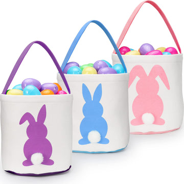 Sunboom 3 Pack Easter Baskets For Kids Empty, Easter Egg Hunt Basket With Handle - Easter Bunny Baskets For Boys & Girls, Canvas