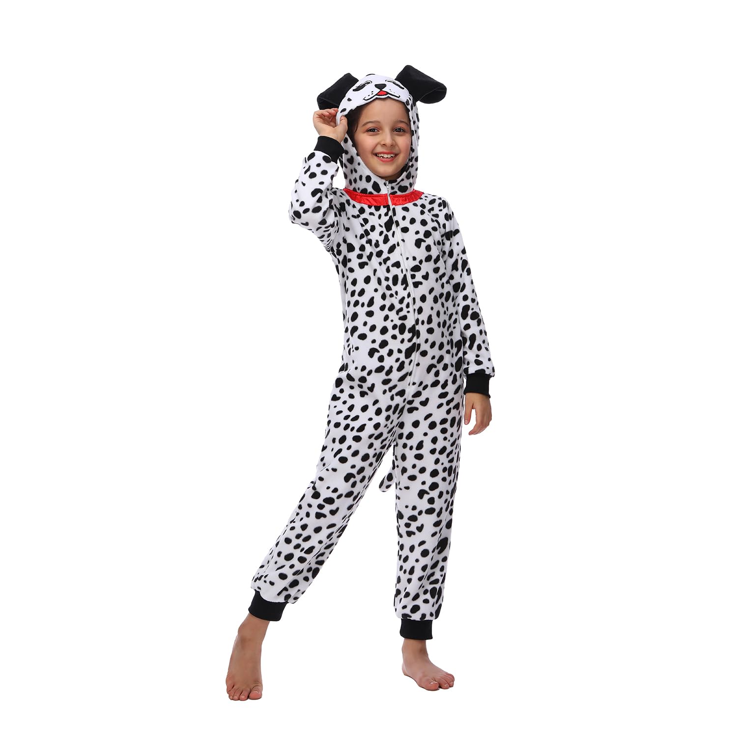 Sincere Party Dalmatians Onesie Costume For Kids,Made Of Fleece Spotted Dog Onesie Dress Up S(4-6)