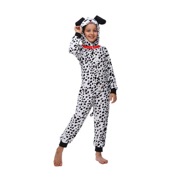 Sincere Party Dalmatians Onesie Costume For Kids,Made Of Fleece Spotted Dog Onesie Dress Up S(4-6)