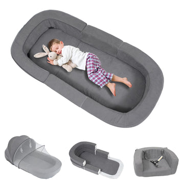 Mooitz Portable Travel Toddler Bed, 4-In-1 Convertible To Sofa Chair, Kid Feeding Seat And Lounger, Foldable Floor Bed For Outdo