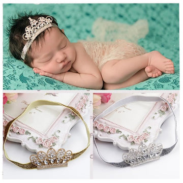 Xichenbaby Girls Crown Headband Newborn Princess Head Band Headdress Elastic Hair Band (Crystal -2Pack)