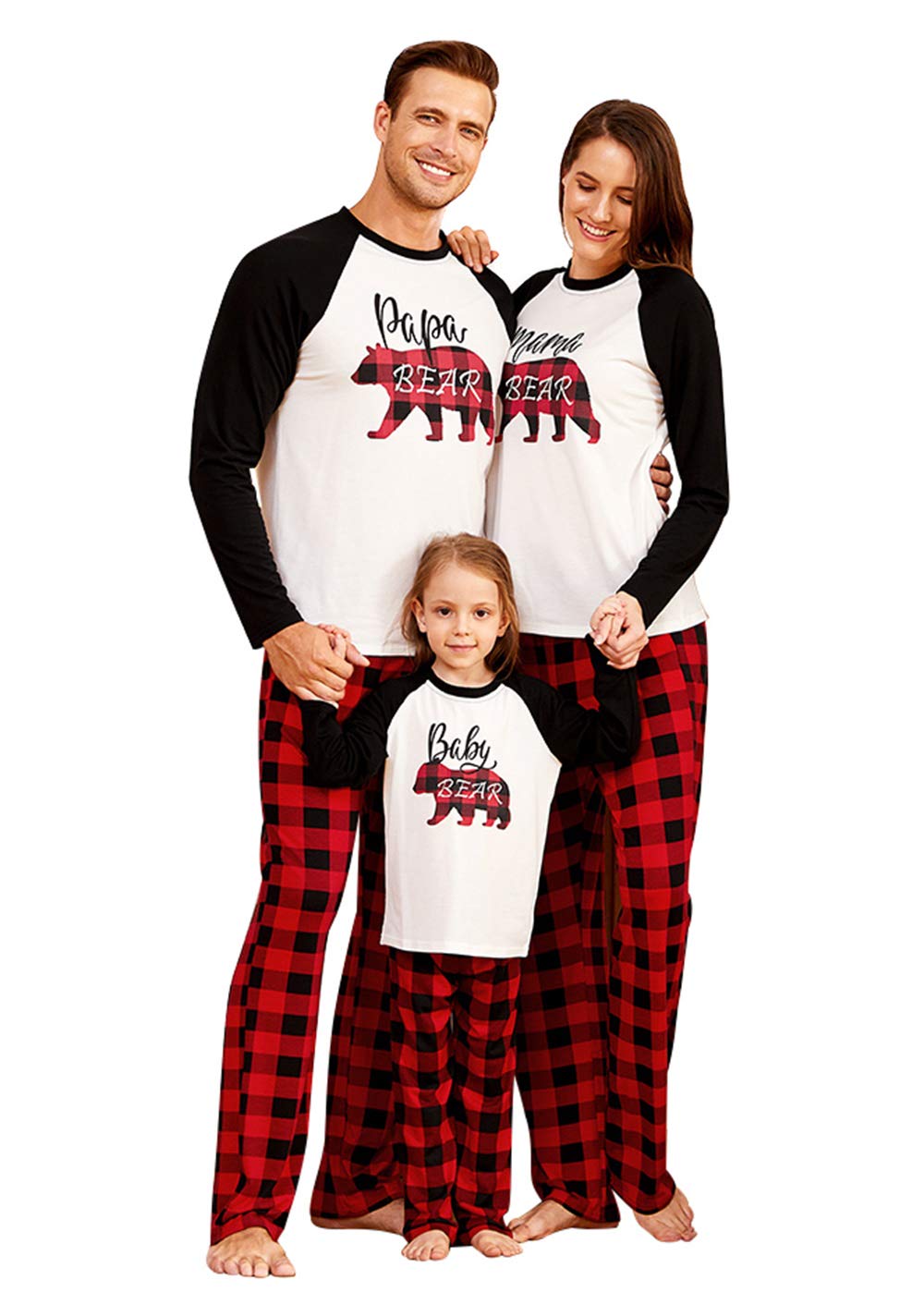Iffei Matching Family Pajamas Sets Christmas Pj'S With Bear Printed Tee And Plaid Bottom Loungewear 9-12M