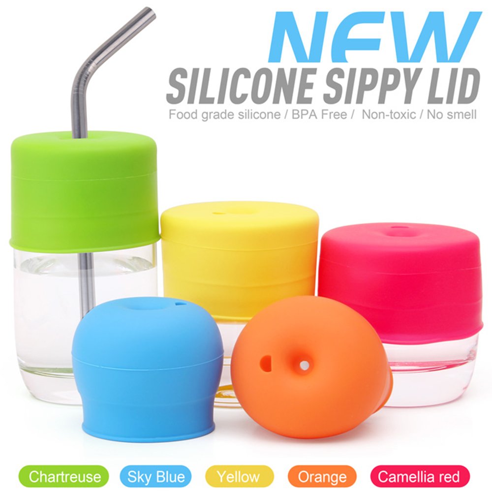 Maxin Silicone Sippy Lids Pack Of 5, Silicone Spout Makes Cup Into Spill-Proof Sippy Cup For Babies And Toddlers