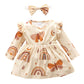 Hopscotch Baby Girl Polyester Printed AllOver Print FullSleeve Casual Dress With Headband In Beige Color For Ages 36 Months (