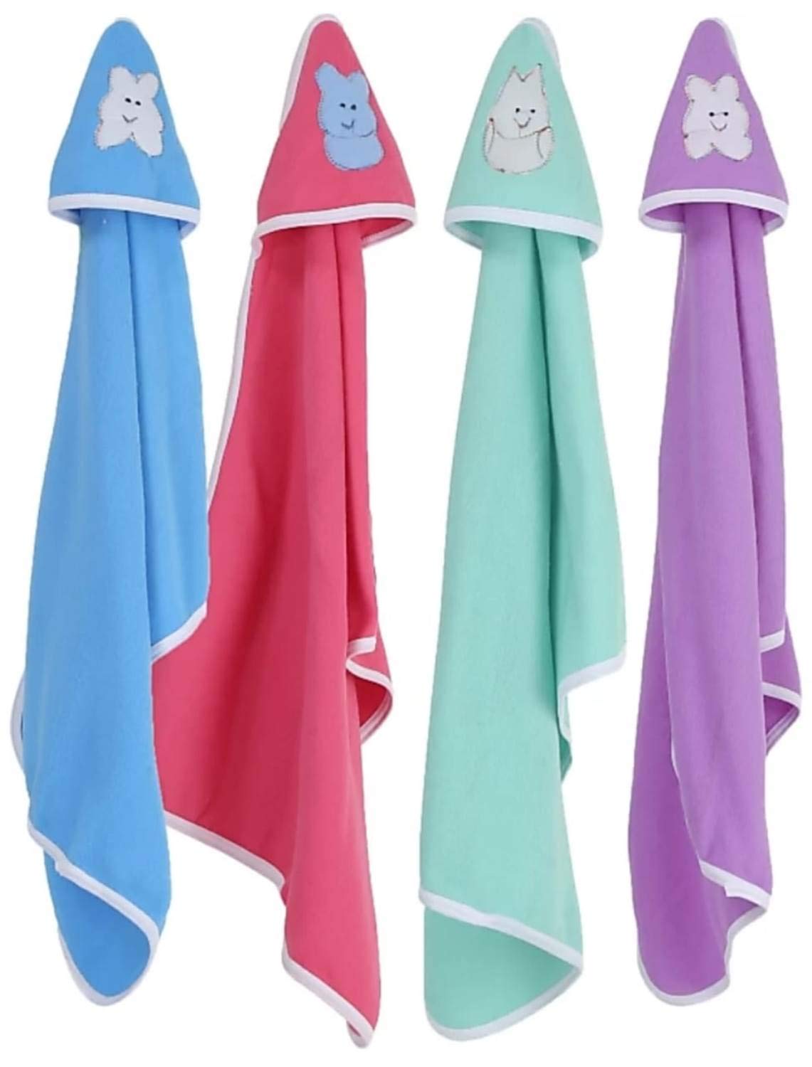 BRANDONN Supersoft Fleece Hooded Blanket Cum Wrapper for Babies (03 Months, Blue, Green, Purple)  Pack of 4
