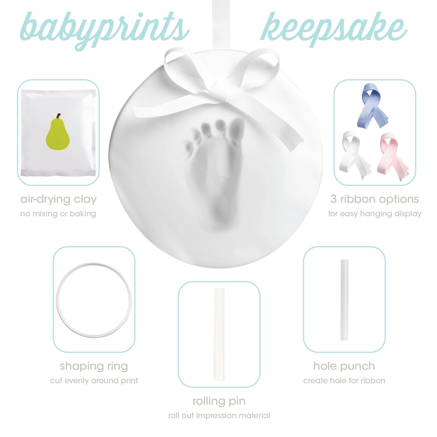 Pearhead Babyprints Handprint Or Footprint Keepsake, Nursery Decor, Baby'S First Christmas Holiday Ornament, Diy Clay Keepsake K
