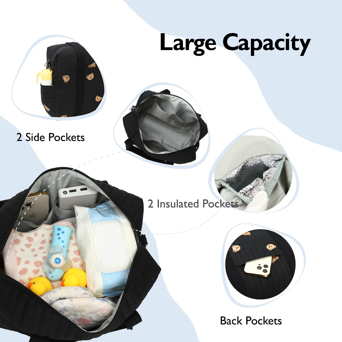 Loradi Convertible Diaper Bag Tote With Insulated Pockets And Stroller Hooks For Travel Newborn