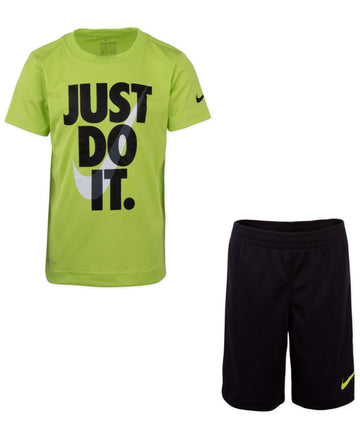 Nike Boys Dri-Fit T-Shirt & Shorts 2 Piece Set (Black W Cyber(66F026-Ky2),12 Months)