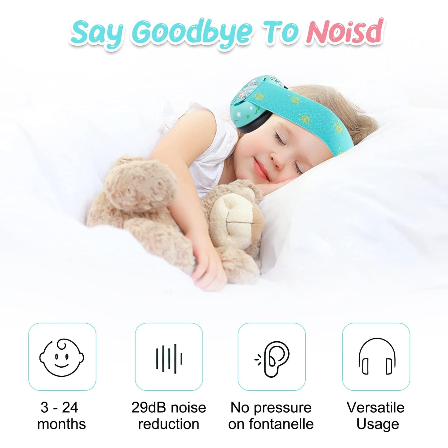 Worcbgio Infant Ear Protection Noise Cancelling Baby Ear Muffs, Toddler Hearing Protection With Adjustable Elastic Headband,Race