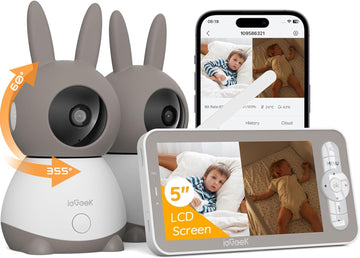 ieGeek 2K Split-Screen Baby Monitor, 5 Audio Baby Monitor with 2 Cameras, WiFi Smartphone Video Dual Camera, Night Vision, Motio