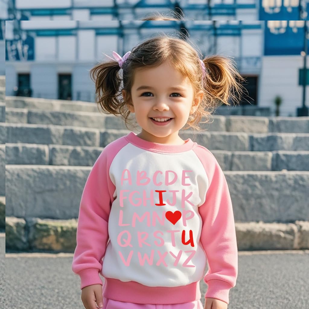 Aqylxlhh Kids Valentines Day Sweatshirt Toddler Girl 6T Abc I Love U Heart Graphic Shirt Little Boys Long Sleeve Outfit Tops Pin