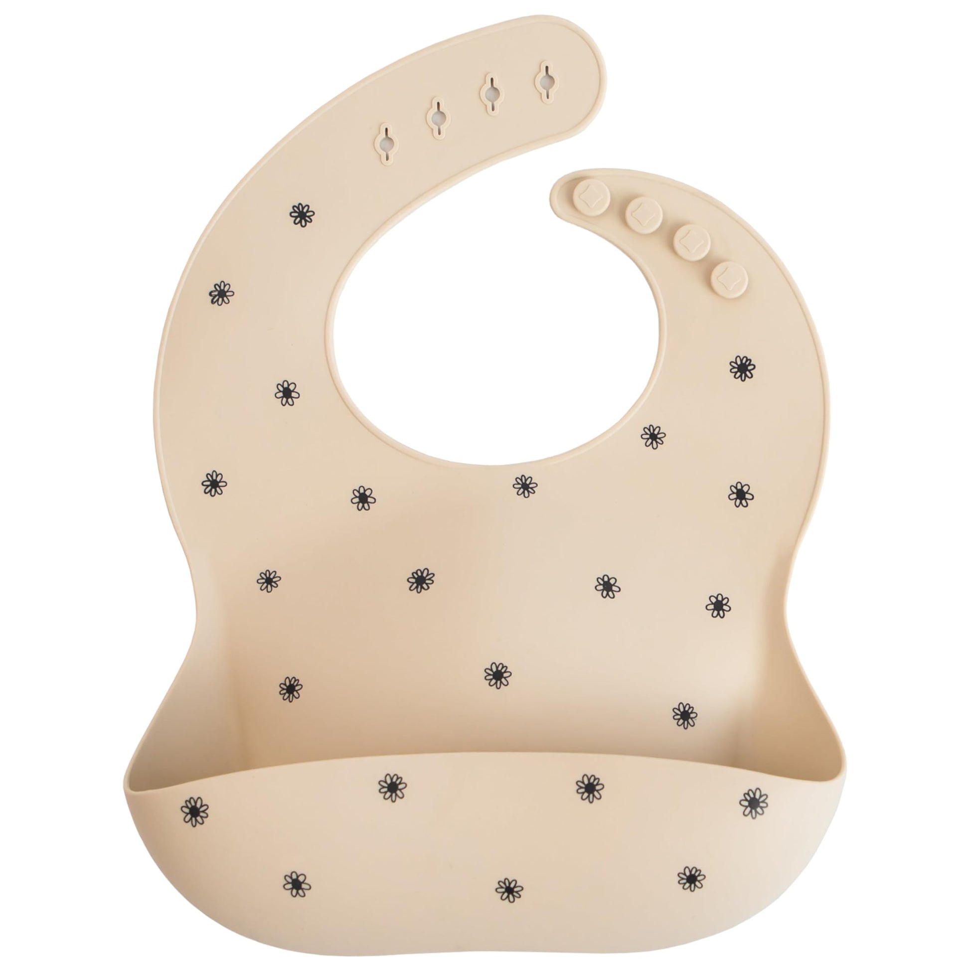Mushie Silicone Baby Bib | Adjustable Fit Waterproof Bibs (Black Daisy)
