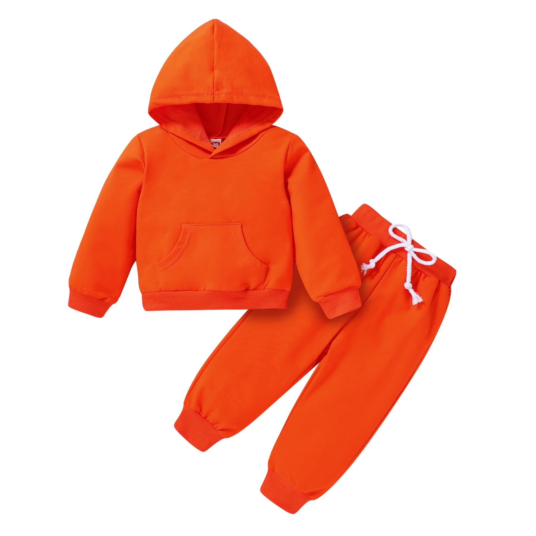 Happy Town Toddler Fall Outfits For Girl Boy Long Sleeve Hoodie Top And Long Sweatpants Set Toddler Sweatsuit (Solid Color-Orang