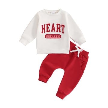 Frietlebird Toddler Baby Boy Valentines Day Outfit Long Sleeve Letter Print Crewneck Sweatshirt Pants Valentines Day Baby Boy Ou