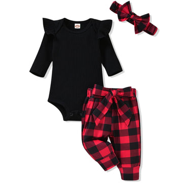 Aalizzwell Newborn Baby Girls Christmas Outfits Ribbed Bodysuit Romper Buffalo Plaid Pants Set Fall Winter Xmas Clothes Nb