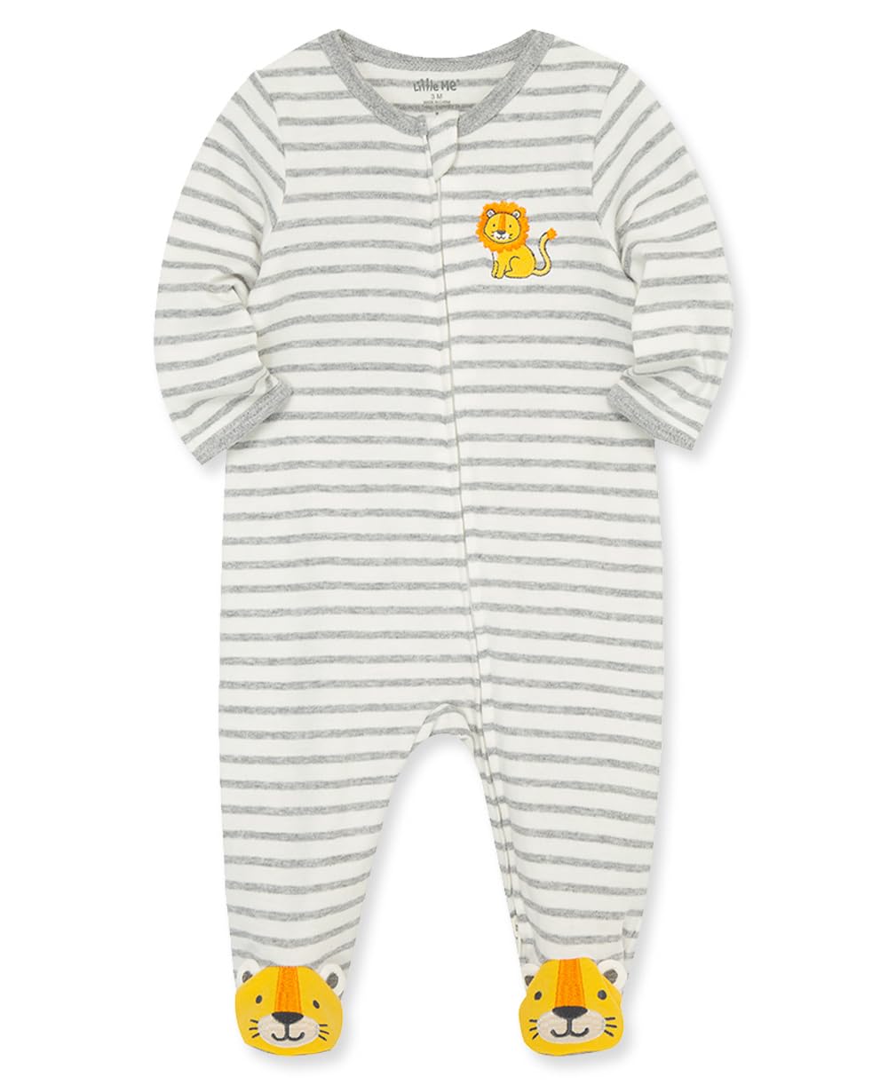 Little Me Clothes For Baby Boys' 100% Cotton Scratch-Free Tag Footed One-Piece Romper Sleeper, Little Lion, Preemie