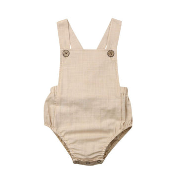 Lopjgh Newborn Baby Summer Romper Unisex Solid Color Button Jumpsuit Sleeveless Backless Overalls Outfits 1Pcs (0-3 Months, Khak
