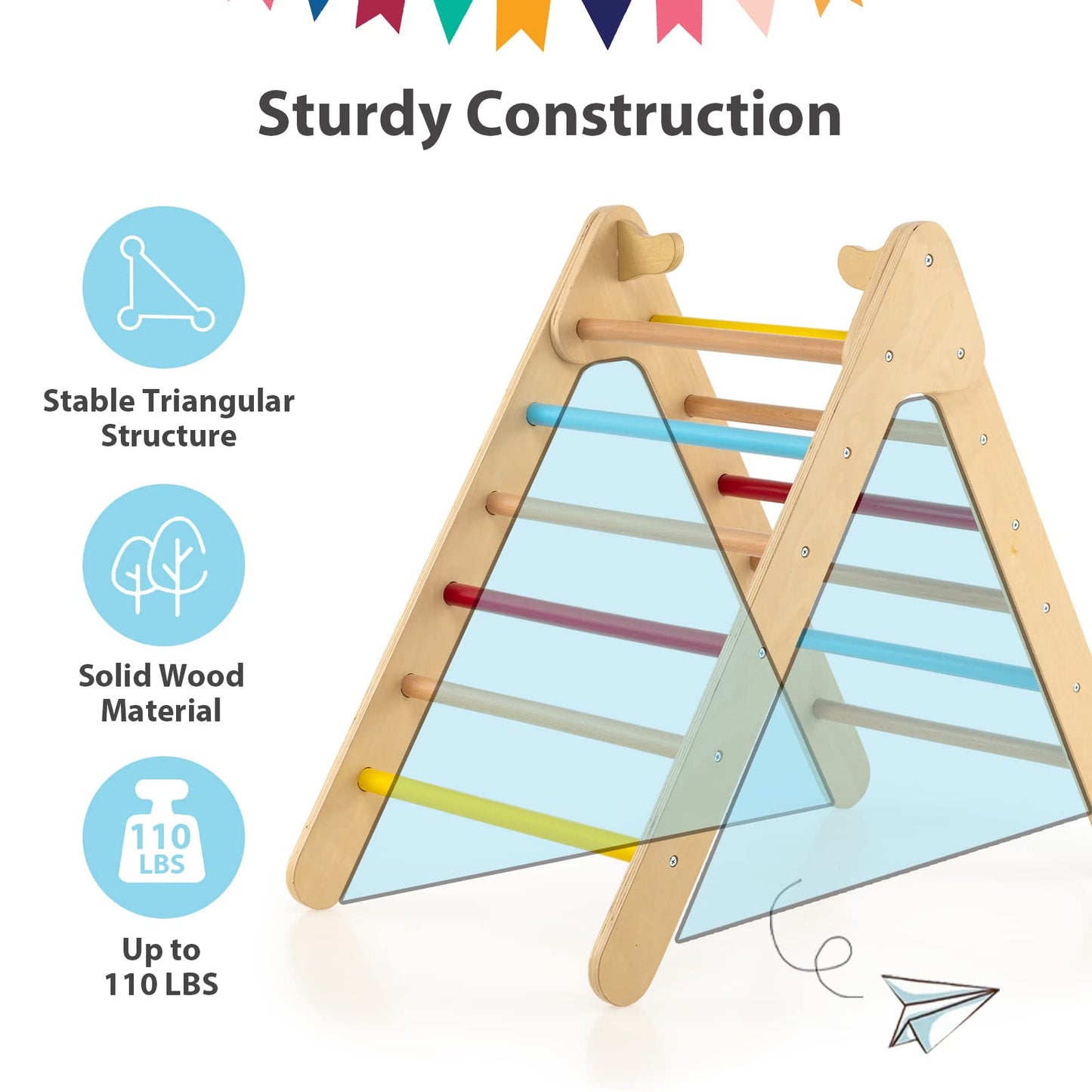 Olakids Toddlers Triangle Climber, 2 In 1 Montessori Kids Wood Climbing Toy With Ramp, Ladder, Slide For Gym Playground, Indoor
