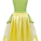 Cotrio Little Girls Green Fairy Tale Frog Princess Tiana Dress Kids Birthday Party Fancy Dresses Halloween Costume Outfits Elf R