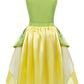 Cotrio Little Girls Green Fairy Tale Frog Princess Tiana Dress Kids Birthday Party Fancy Dresses Halloween Costume Outfits Role