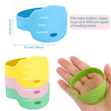 Eersida 12 Pcs Baby Bottle Name Labels For Daycare Pack, Silicone Daycare Essentials Reusable Bottle Labels Waterproof Bands In