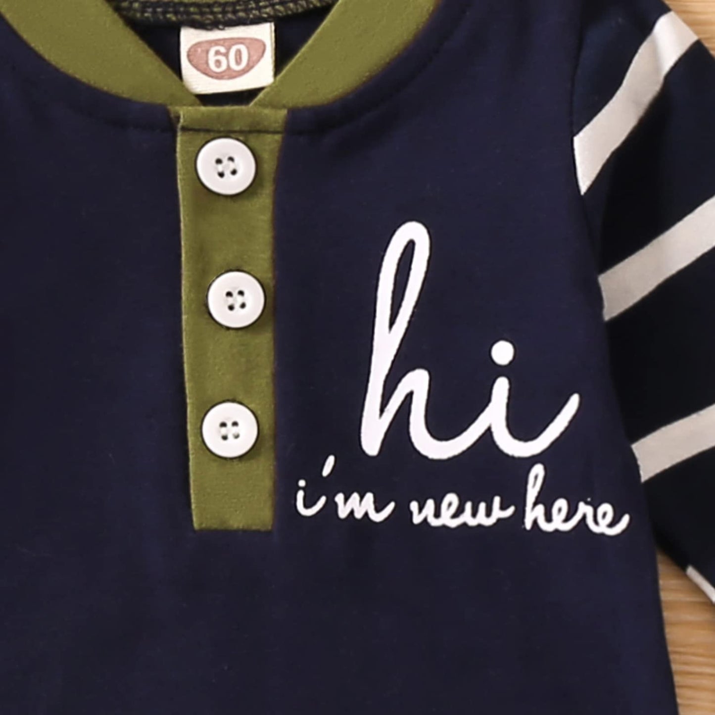 Grnshts Newborn Baby Boy Romper Coming Home Outfits Letter Print Bodysuit Jumpsuit+Hat+Gloves 3Pcs Clothes Set (Dark Blue+Stripe