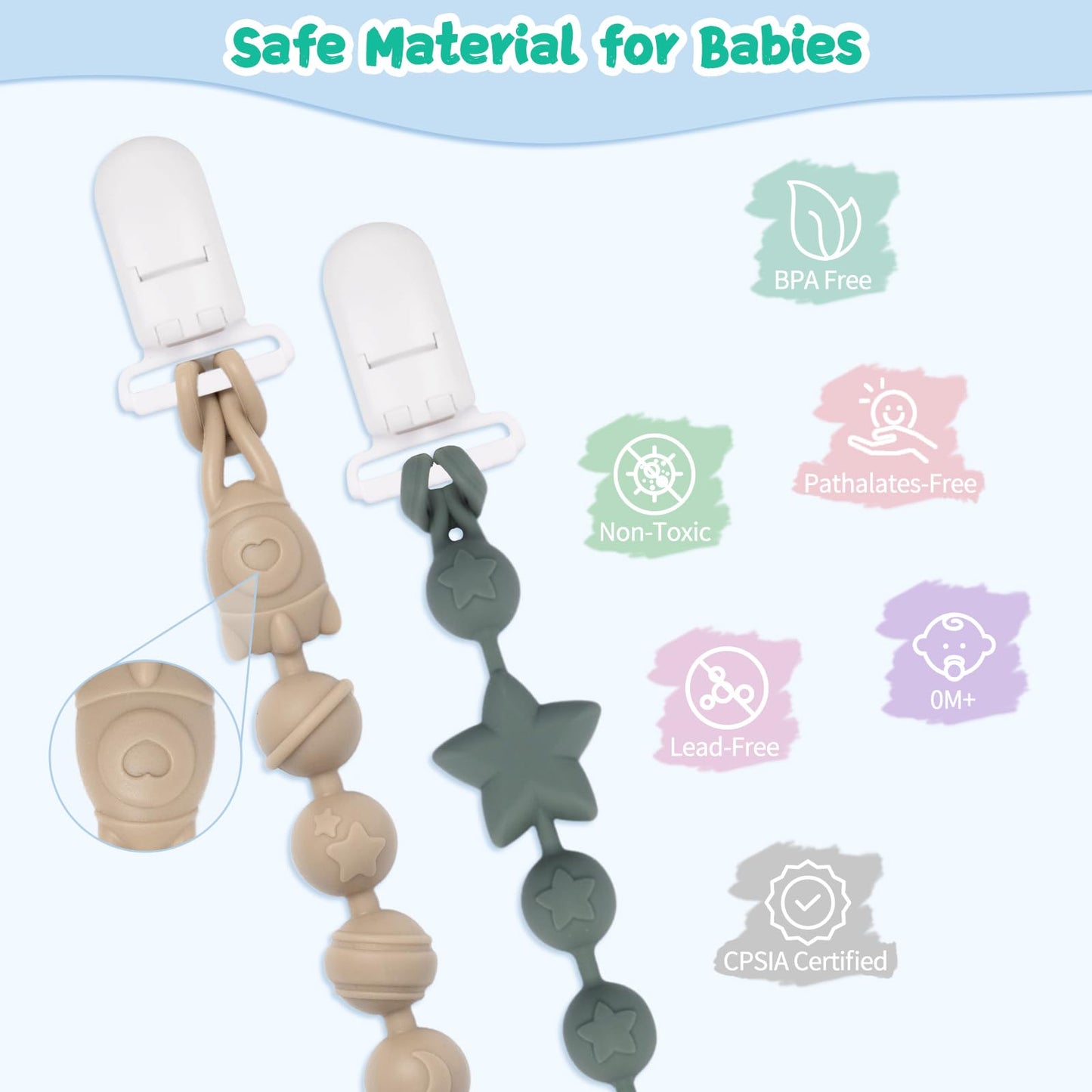 Babygoal Silicone Pacifier Clips 4 Pack, Pacifier Holder Clip For Baby Boy Girl Fits All Pacifier,Binky,Teething Toys And Teethe