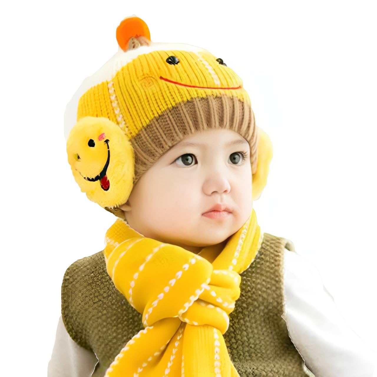 Syga Baby Girls Boys Cute Hats And Scarf Set, For 6 Months  3 Years Knit Warm Hat Beanie Cap Hat_Yellow. Circumference:4650 Cm