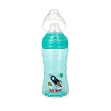 Nuby Thirsty Kids No Spill Sip-It Sport Tritan Travel Cup With Soft Silicone Spout And Hygiene Cover, 12 Oz, Rocket Ship