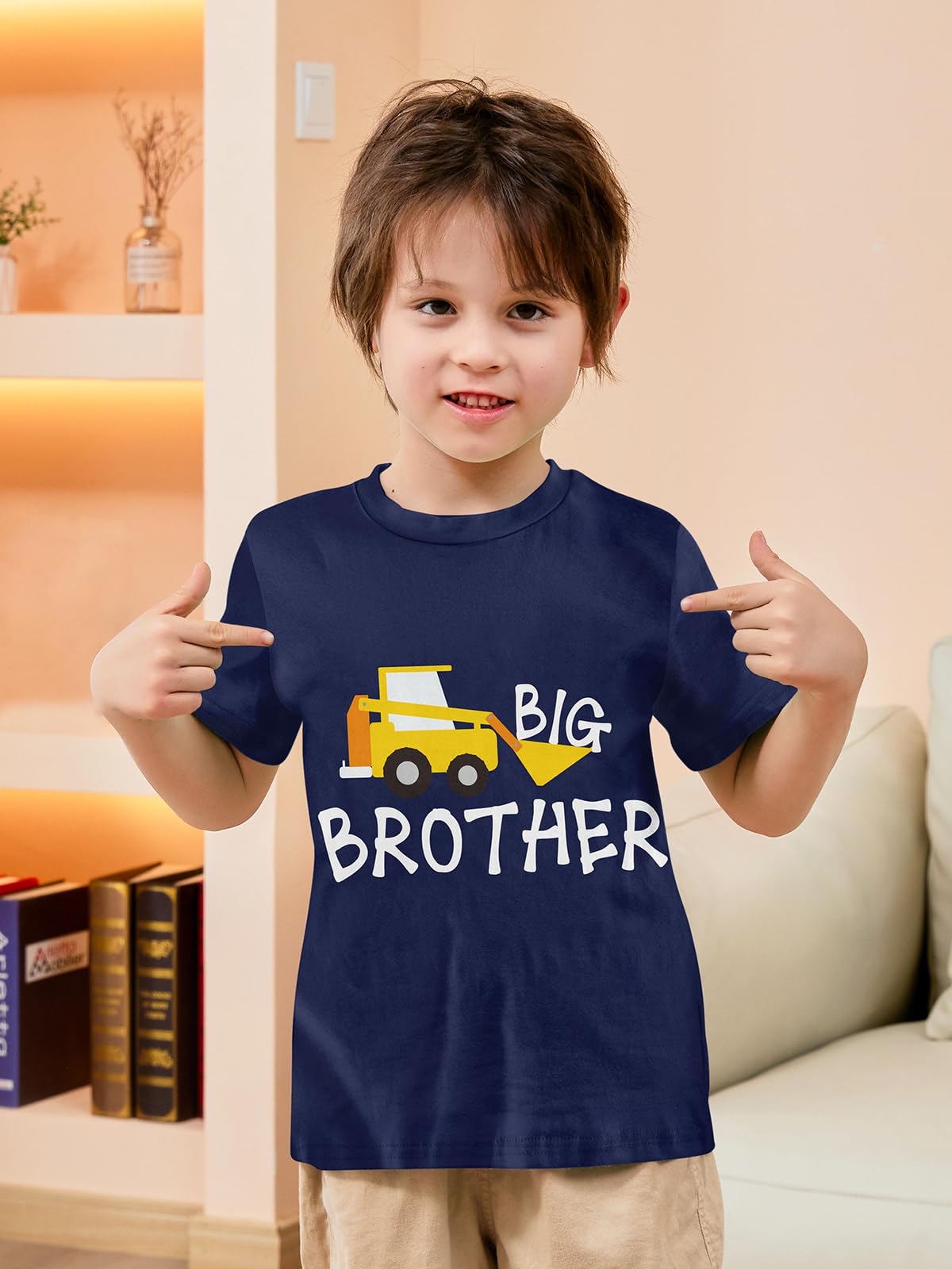 Funnycokid Big Brother Shirt 3T 2T Bulldozers Construction Digging It Forklift Big Bro Short Sleeve Blue Big Brother Toddler T S