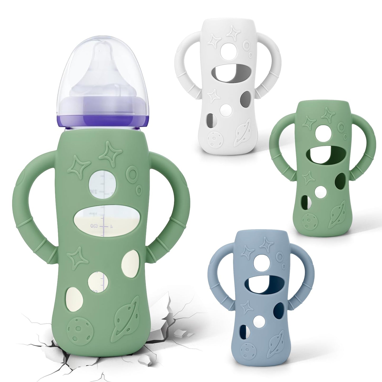 BUSOHA 3 Pack Silicone Sleeves for Lansinoh Glass Baby Bottles - Wide Neck Baby Bottles Sleeves for Lansinoh Bottles Baby Anti-C