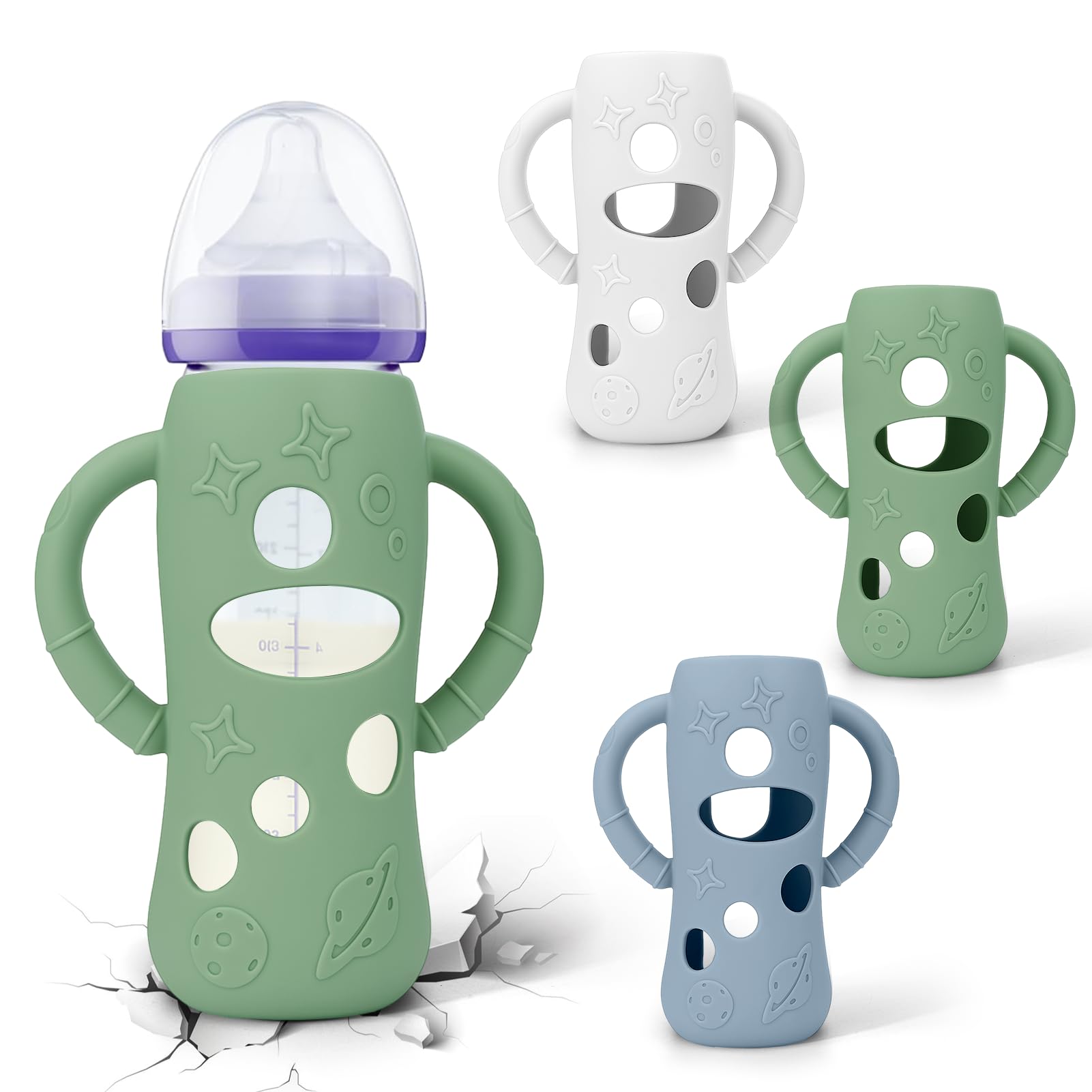 BUSOHA 3 Pack Silicone Sleeves for Lansinoh Glass Baby Bottles - Wide Neck Baby Bottles Sleeves for Lansinoh Bottles Baby Anti-C