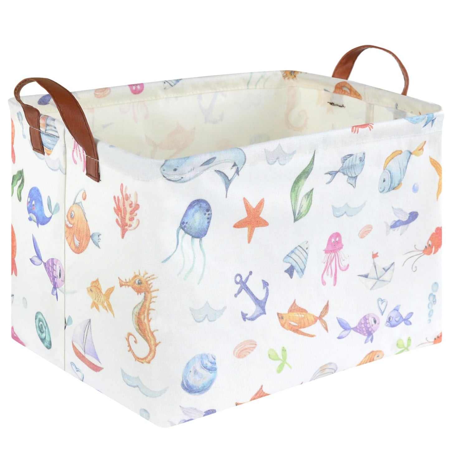 Fxocshe Rectangle Fish Basket,Ocean Animals Waterproof Kids Foldable Laundry Basket,Nursery Hamper,Boys And Girls Hamper,Kids Ro