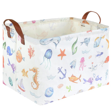 Fxocshe Rectangle Fish Basket,Ocean Animals Waterproof Kids Foldable Laundry Basket,Nursery Hamper,Boys And Girls Hamper,Kids Ro