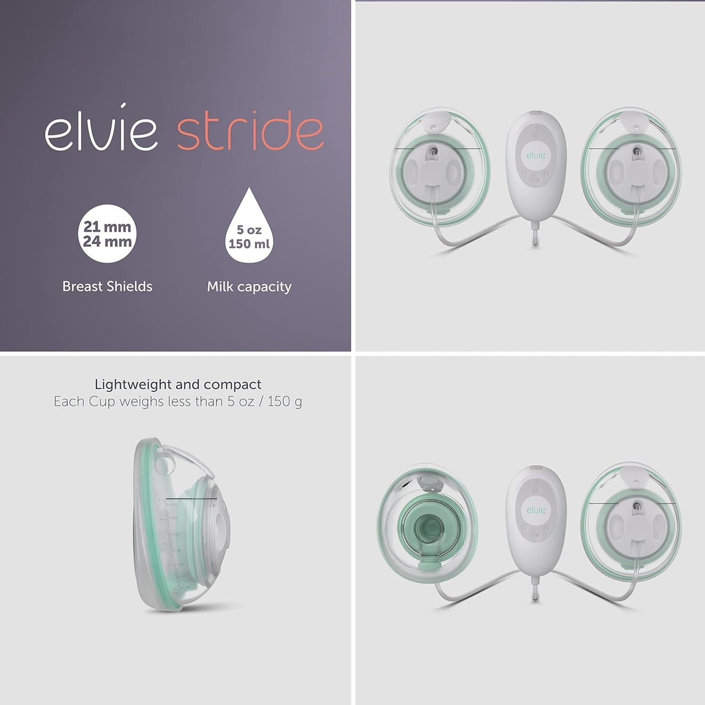 Elvie Stride Plus- Hospital-Grade App-Controlled Breast Pump | Hands-Free Wearable Ultra-Quiet Electric Breast Pump