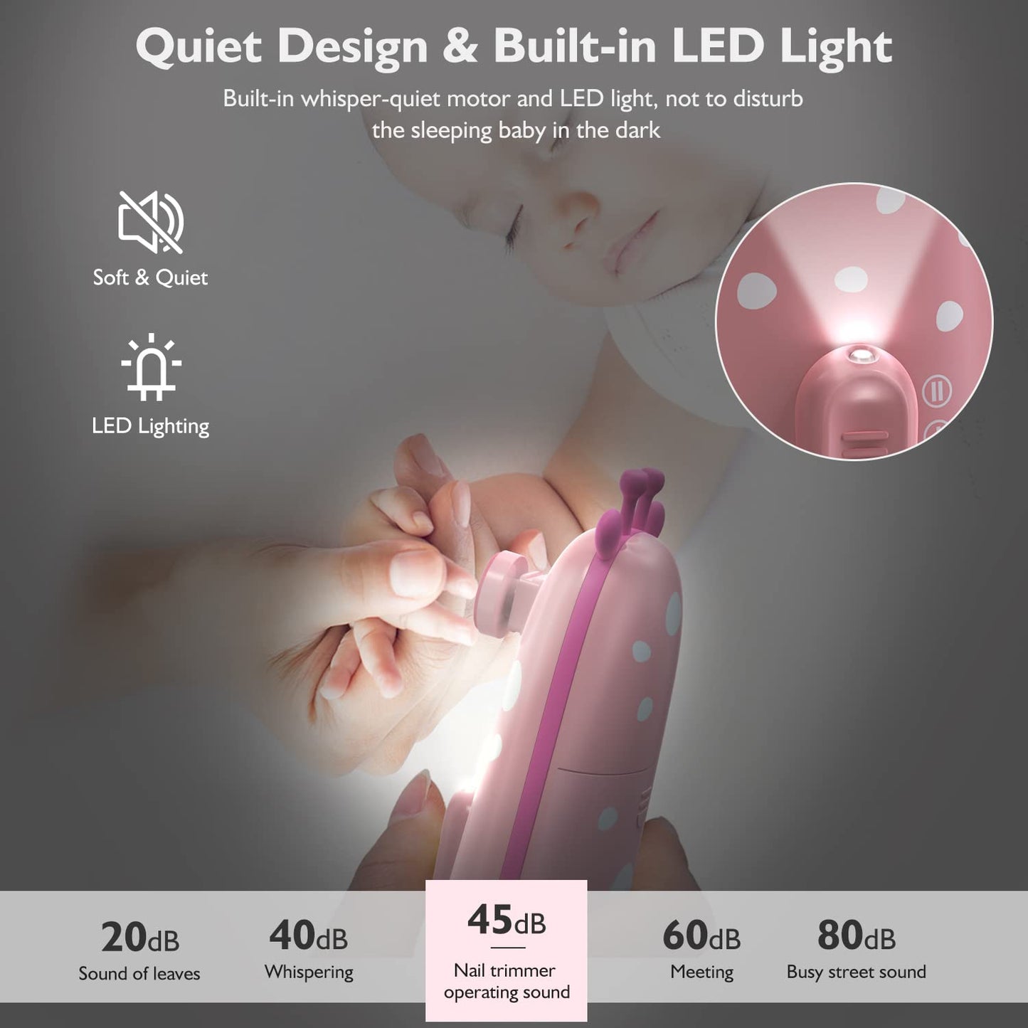 Baby Nail Trimmer Electric Baby Nail File Safe Baby Nail Clippers With Light 10 Grinding Heads Queit Baby Nail Polish Grooming K