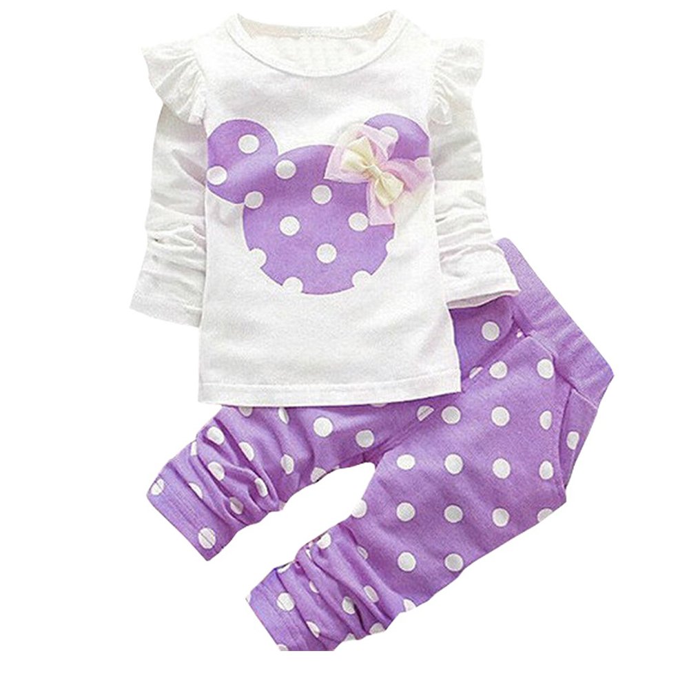 Mh-Lucky Baby Girl Clothes Infant Outfits Set 2 Pieces Long Sleeved Tops + Pants (18-24 Months, Purple)