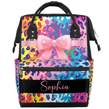 Colorful Leopard Print Custom Diaper Bags Nursing Baby Bag for Mom Gifts Stroller Bag Mommy Bags for Travel Shopping Swim Walkin