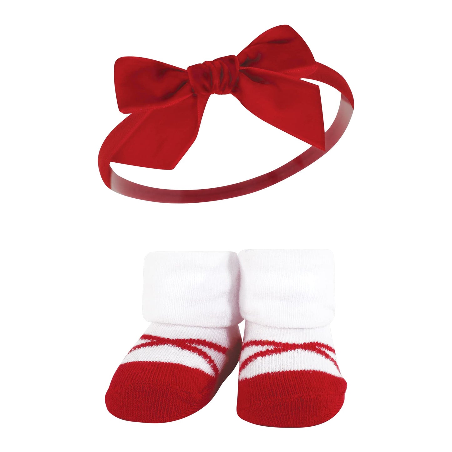 Hudson Baby Baby Girls' Headband And Socks Giftset, Dark Red Blue, One Size