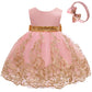 Baby Girls Embroidery Lace Dresses Toddler Ruffles Infant Easter Tutu Birthday Dress With Headwear (Pink,70)